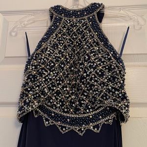 Navy Blue Two-Piece Beaded Gown